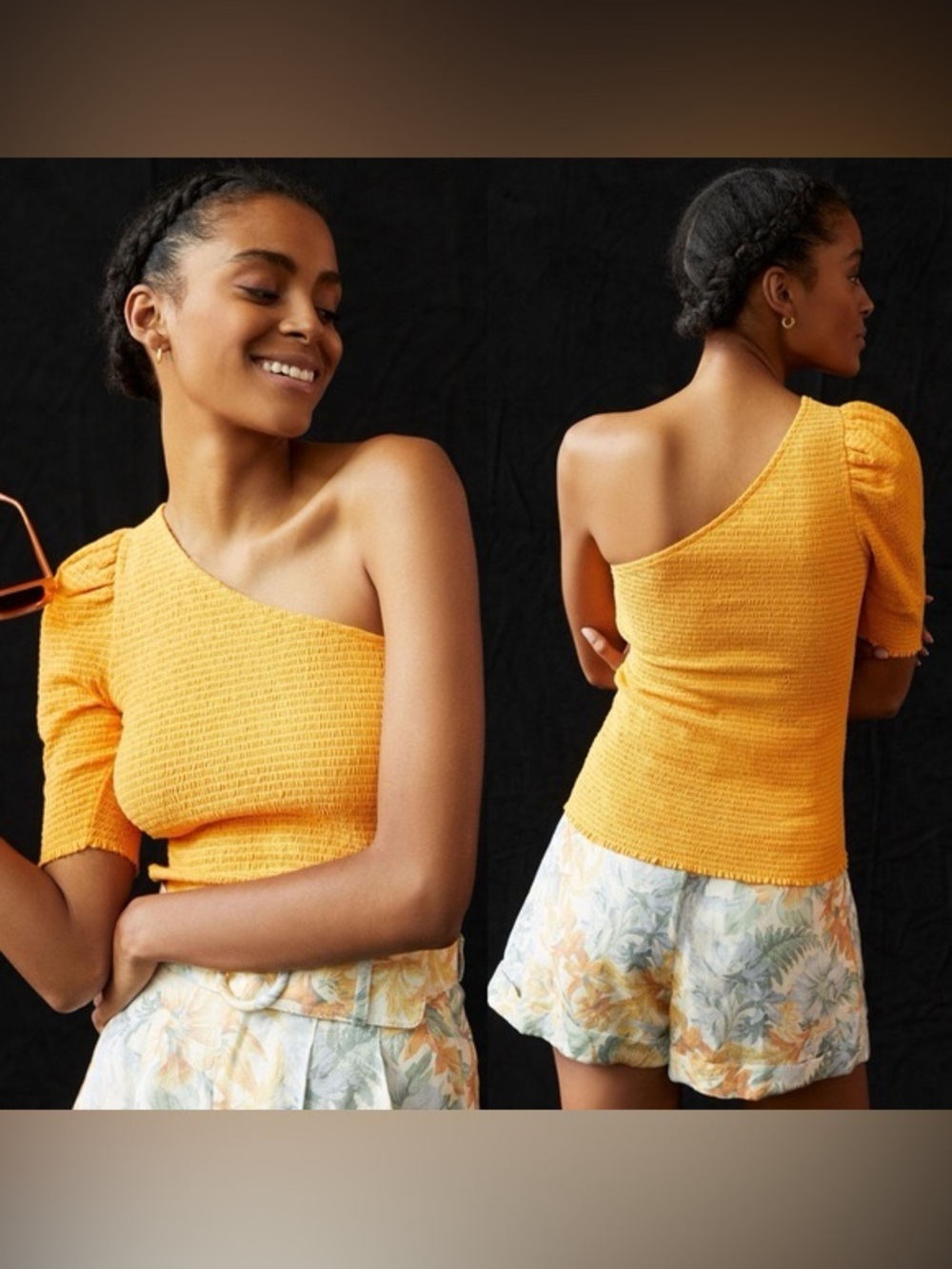 Nation LTD NWT Orange Kirstie Smocked One Shoulder Top Size XS Casual Stretch